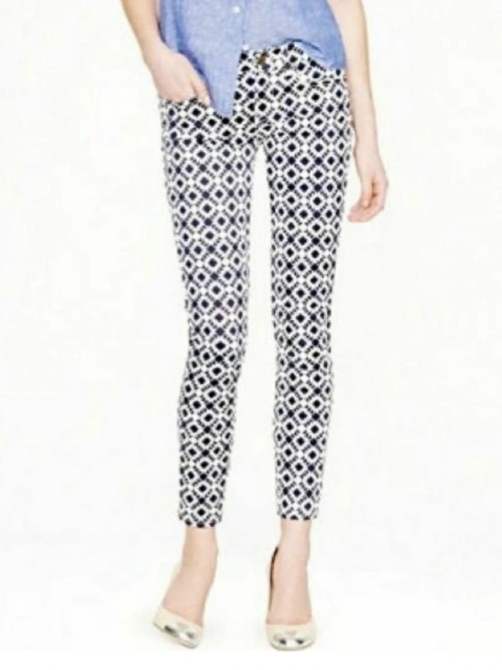 J Crew Black and White Geometric Print Toothpick Pants
